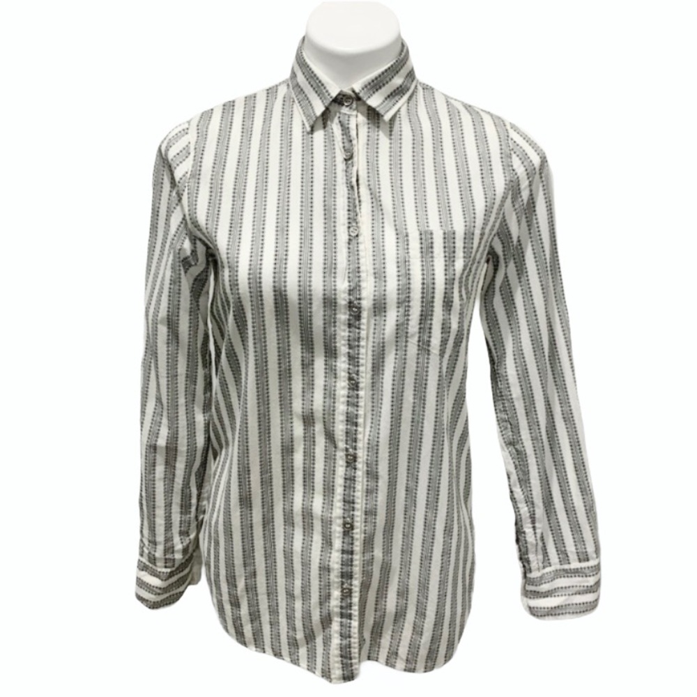 J. Crew Factory Ivory & Black Stripe Button Down Shirt - Size XS